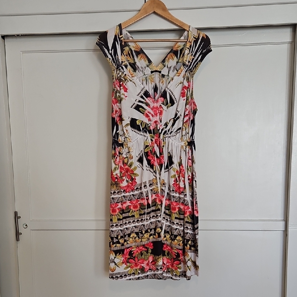 Colorful Floral Print V-Neck Dress